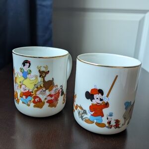 Set Of 2 VTG 1970s Disney Porcelain Coffee Cups/Mugs Mickey Marching &Snow White
